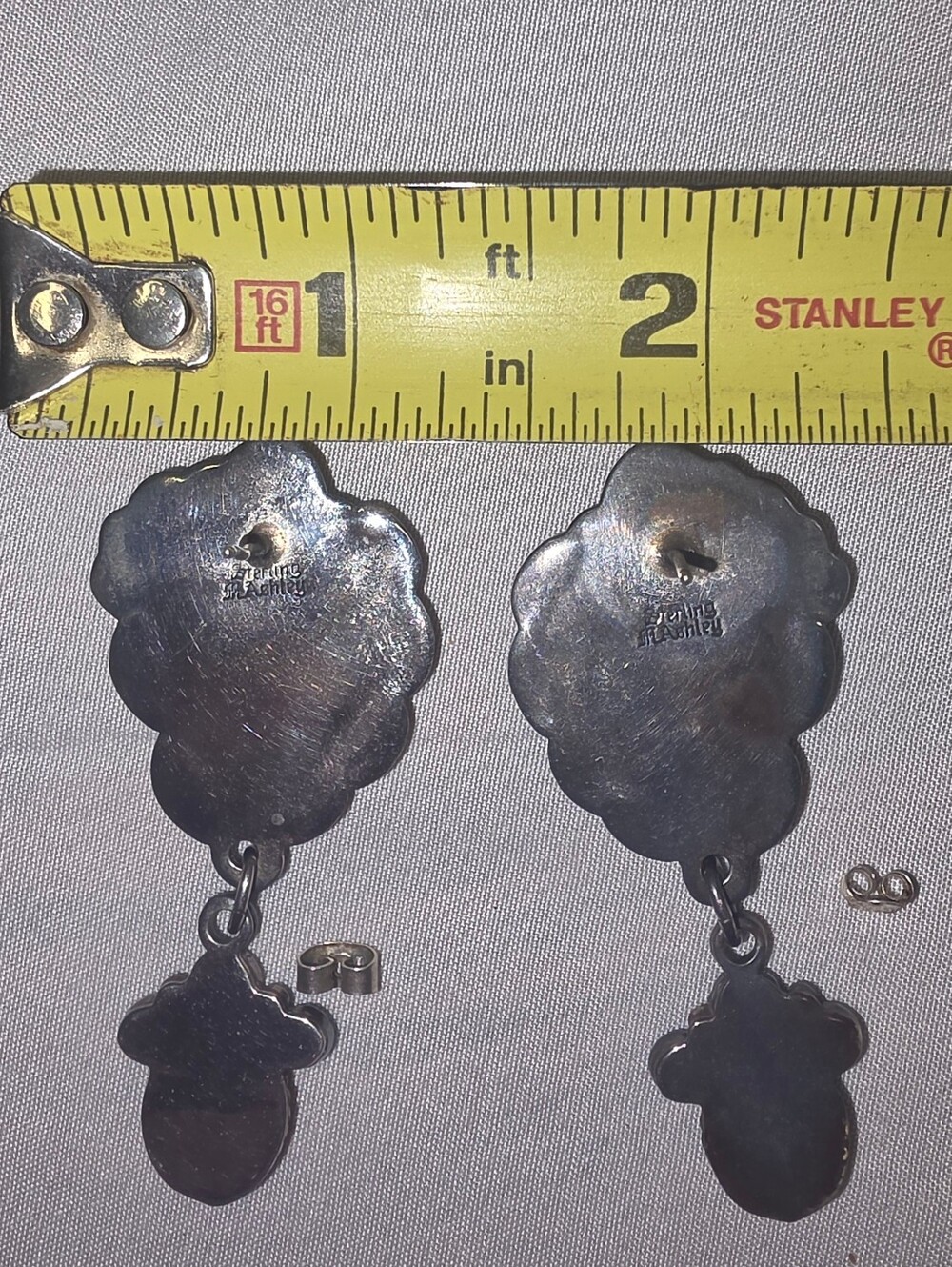 Native American sterling silver Earrings Signed, Heart Turquoise - Picture 6 of 14